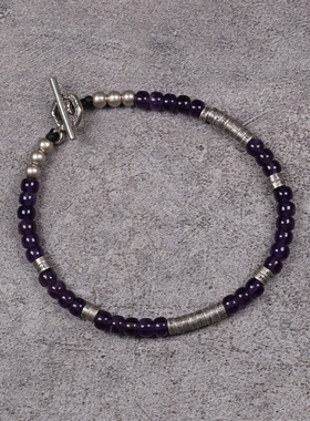 Pohier情侣天然紫水晶纯银手链