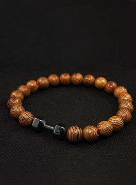 嘻哈风哑铃天然鸡翅木手串