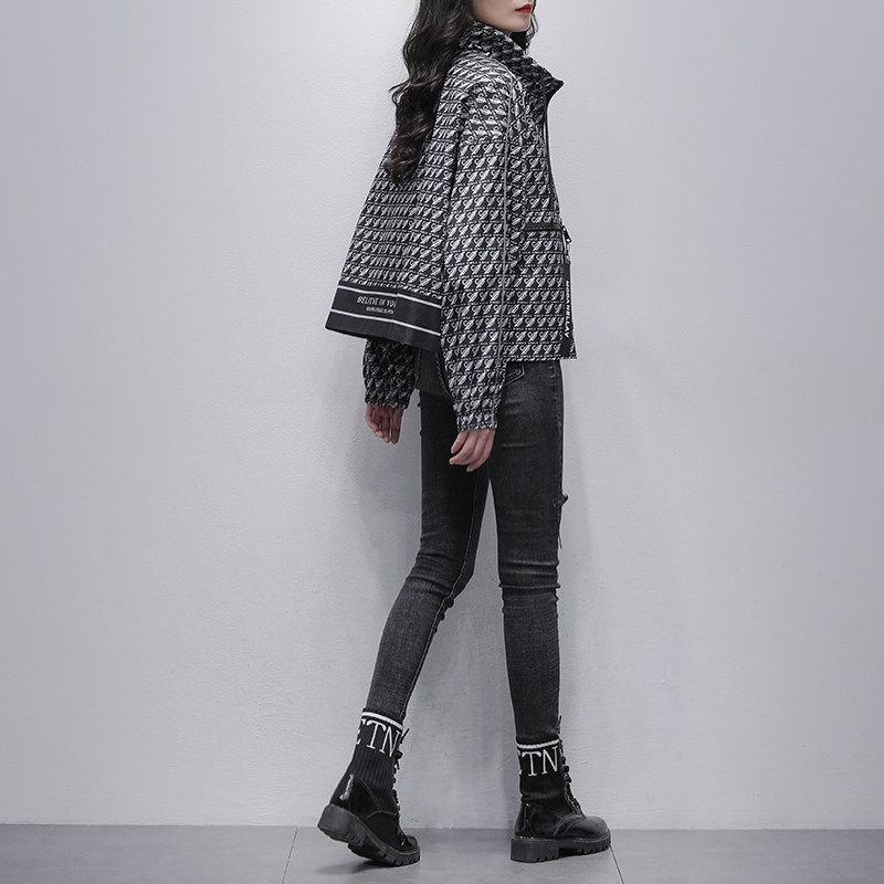 黑色千鸟格2022秋季新款韩版短外套 久拉拉短外套