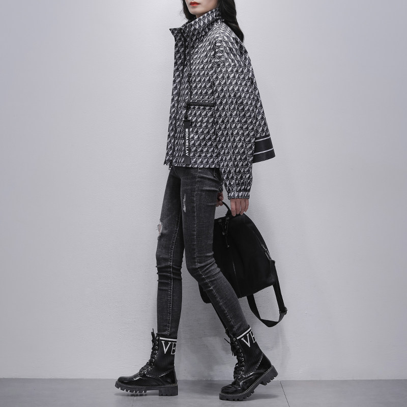 黑色千鸟格2022秋季新款韩版短外套 久拉拉短外套