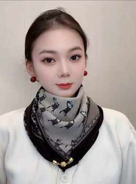 磁吸扣棉麻小方巾丝巾女春秋百搭