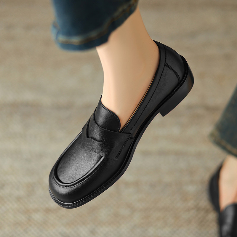 真皮乐福鞋女粗跟复古英伦小皮鞋方头软底工作鞋通勤职业中跟单鞋,淘宝优惠券,粉丝福利购,淘宝优惠卷