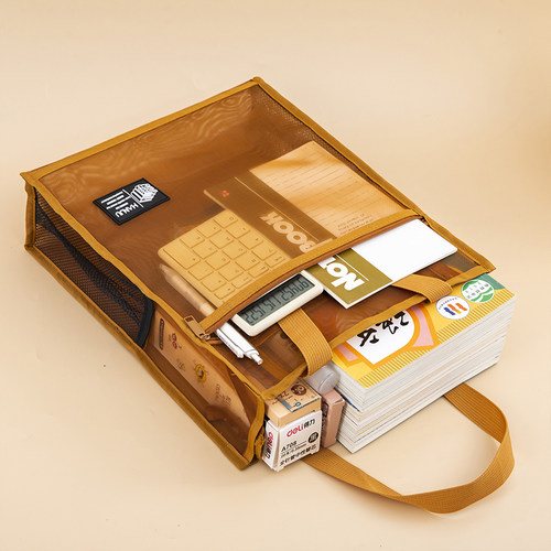 A4加厚透明网纱文件袋拉链大容量双层收纳手提补习袋学生考试文具 - 图1