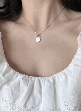 南西Handmade原创手作设计海的女儿925纯银白蝶贝海蓝宝项链礼物