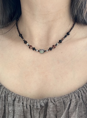 南西Handmade原创手作猫猫守护神天然石黑蝶贝玛瑙锁骨链送礼物