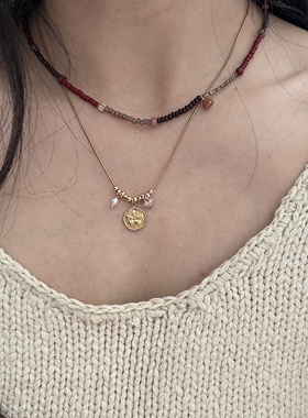 南西Handmade原创设计蝴蝶爱心项链钛钢厚镀金蛇骨锁骨链不掉色