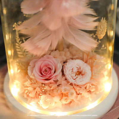 蔷薇永生花diy材料包玻璃罩羽毛树圣诞节圣诞树新年妇女节礼物 虎窝淘