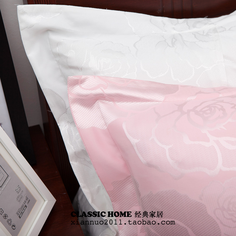 全棉纯棉 纯色贡缎 亮丝棉提花单人枕套 枕头套 枕芯套 白色粉色