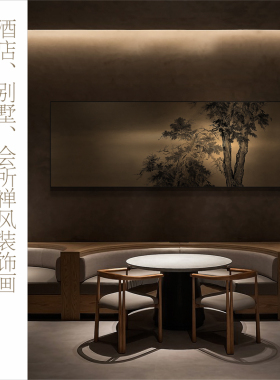 鎏金彩雕 新中式禅意茶室背景墙挂画民宿酒店高端巨幅迎客松壁画