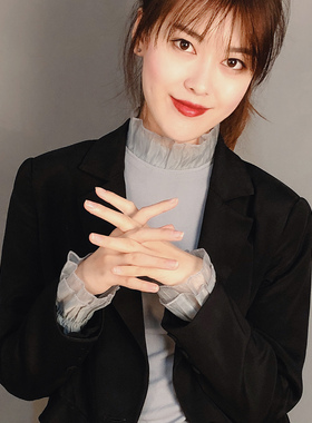 内搭长袖t恤立领木耳边打底衫