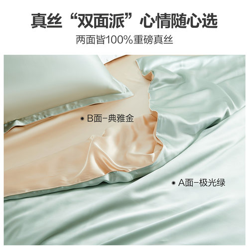 太湖雪100%桑蚕丝真丝四件套宽幅AB双面真丝床单被套 - 图1