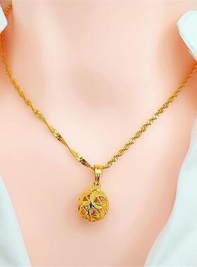 真金色项链女沙金四叶草时尚吊坠