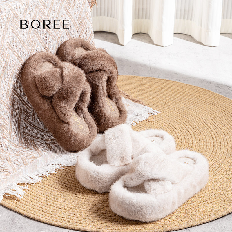 Boree/宝人厚底毛毛拖高级感一脚蹬秋冬可爱外穿增高毛绒拖鞋防滑,淘宝优惠券,粉丝福利购,淘宝优惠卷