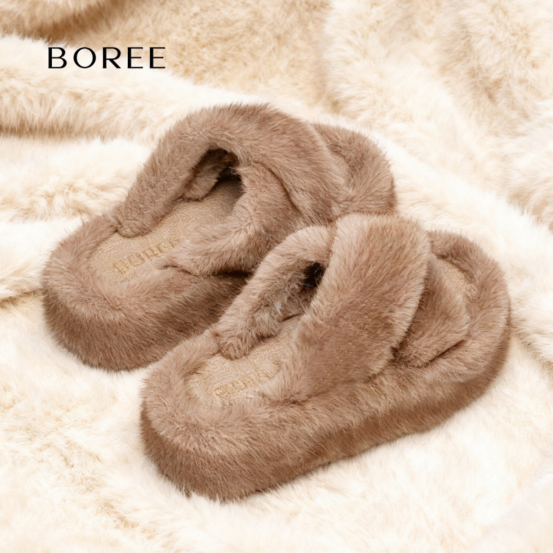 Boree/宝人厚底毛毛拖高级感一脚蹬秋冬可爱外穿增高毛绒拖鞋防滑,淘宝优惠券,粉丝福利购,淘宝优惠卷