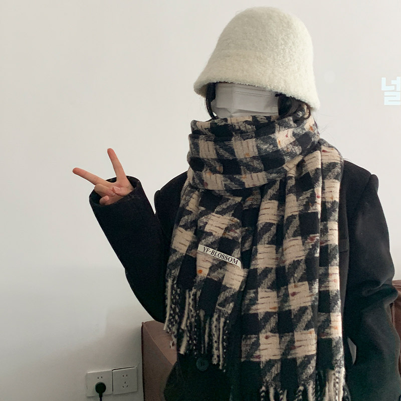 日系复古千鸟格子围巾女秋冬季2024新款高级感保暖披肩两用围脖潮,淘宝优惠券,粉丝福利购,淘宝优惠卷