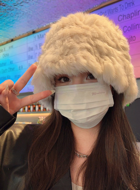 秋冬保暖兔毛渔夫帽微A版显脸小
