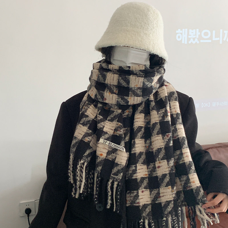 日系复古千鸟格子围巾女秋冬季2024新款高级感保暖披肩两用围脖潮,淘宝优惠券,粉丝福利购,淘宝优惠卷