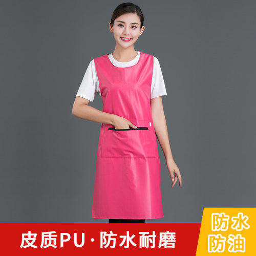 防水防油pu皮革围裙厨房背心式防污工作围腰加厚耐用软皮水产专用 - 图1