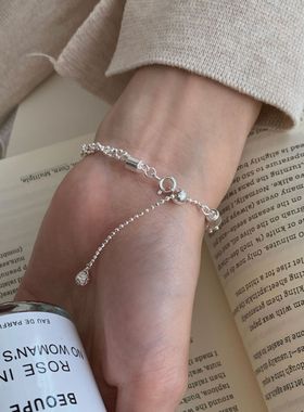 S925纯银闪光银珠缠绕抽拉手链女韩国ins小众设计高级感刻字手环