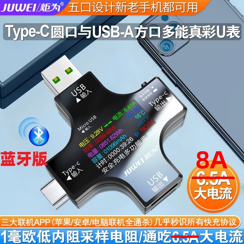 炬为Type-C PD多功能usb测试仪充电器检测仪直流数显电压表电流表-图0