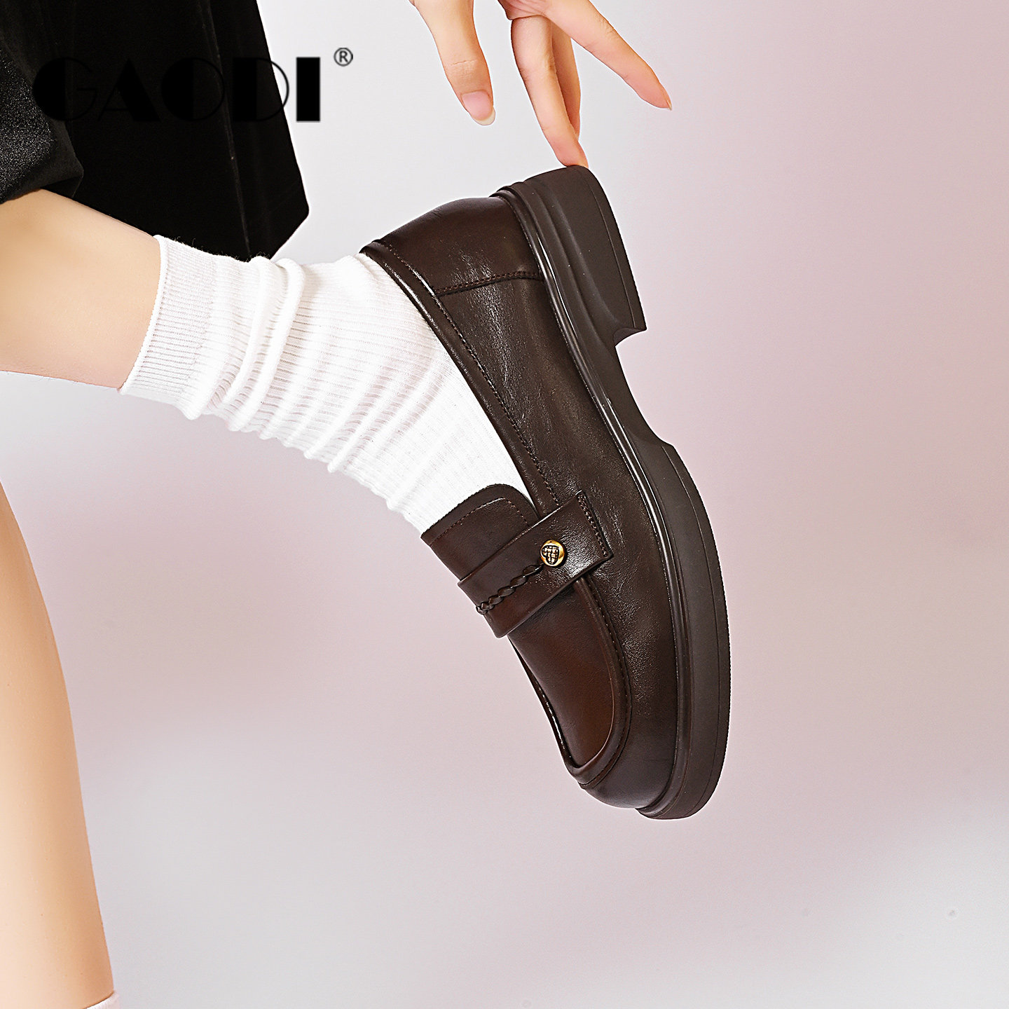 高蒂学院风低跟乐福鞋女2026春季一脚蹬百搭休闲JK小皮鞋显脚小,淘宝优惠券,粉丝福利购,淘宝优惠卷