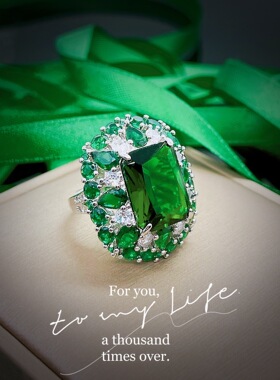 仿真祖母绿鸽子蛋彩宝活口戒指女