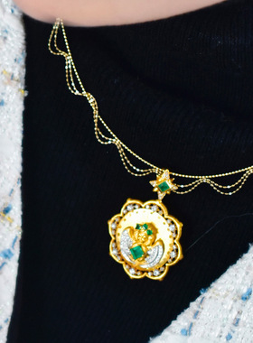 法式金币复古雕金拉丝项链女