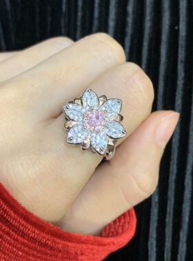 直播群镶粉钻开口戒指耳钉项链