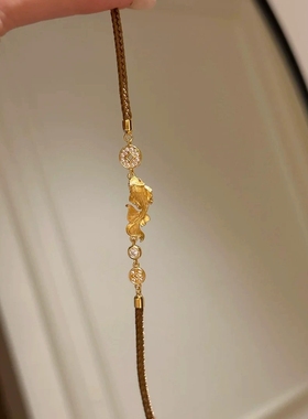 Young新中式复古灵动棕绳拉丝锦鲤金钱编织手链镶钻贵气精致手饰