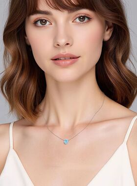 镶烟花切海蓝锆锁骨链项链