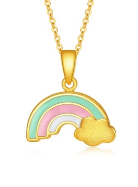 沙金黄金串珠珐琅彩虹吊坠3D硬金