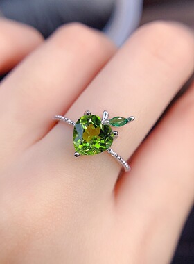 直播天然橄榄石爱心苹果戒指