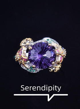 手工镶嵌烟花切紫钻戒指女