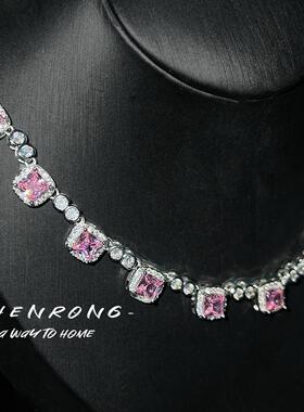 Young新娘锆石项链耳环婚纱礼服配饰欧美亚马逊粉钻套链珠宝套装