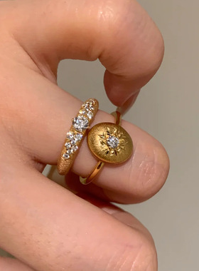 布契风拉丝雕工雪花中古戒指