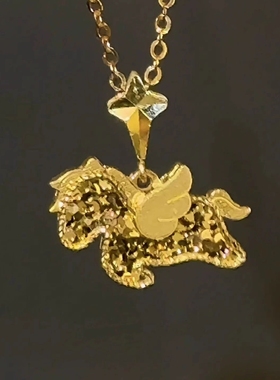 Young精工CNC切割爆闪碎冰冰独角兽吊坠女项链本命年锁骨链毛衣链