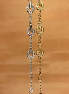 Young黄金色钱多多圆饼铜钱手链时来运转满钻钱币镂空双层手链女