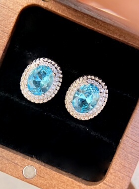 Young鸽子蛋海蓝钻镀银锁骨项链小清新吊坠女耳钉两件套装日常款