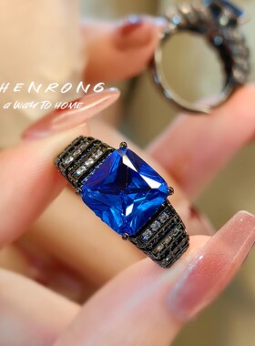 黑金彩宝款红刚玉戒指女戒