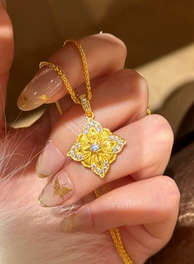 Young布契风拉丝四叶草项链吊坠轻奢镶钻八芒星耳钉耳环花朵戒指