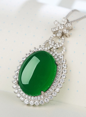 银项链绿玉髓满钻吊坠韩国