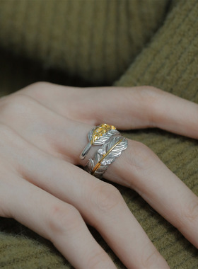 小众设计羽毛开口戒指女