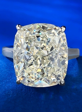 Young轻奢时尚肥长方12*14高碳钻戒指6克拉冰花切G色微黄婚钻戒女