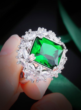 克拉祖母绿戒指重工复古女