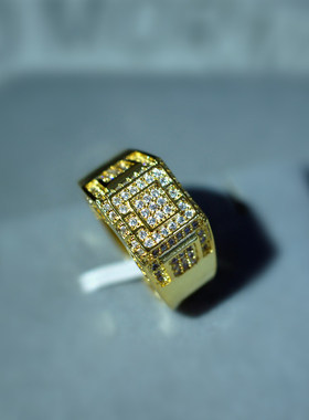 满钻微镶锆石黄金戒指欧美订婚