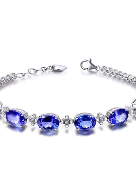 Young欧美奢华合成蓝水晶手链镀白金镶嵌锆石蓝水晶宝石ins手链女