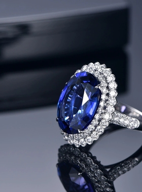 Young直播爆款仿真深蓝坦桑石彩色红宝石开口戒指女群镶锆石指环