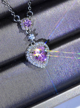 直播新款铂金黄钻心形吊坠项链