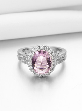 youngwish粉水晶镶钻蛋形戒指