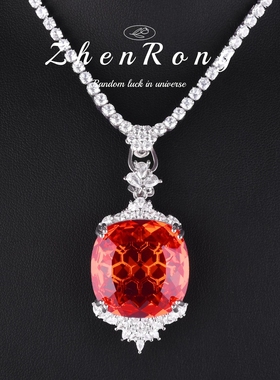 Young气质夸张肥正方伦敦蓝吊坠轻奢百搭芬达钻海蓝钻彩宝项链女